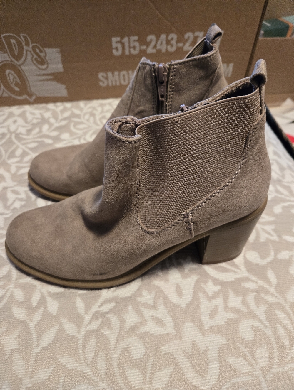Natural Reflections Taupe Suede Ankle Booties